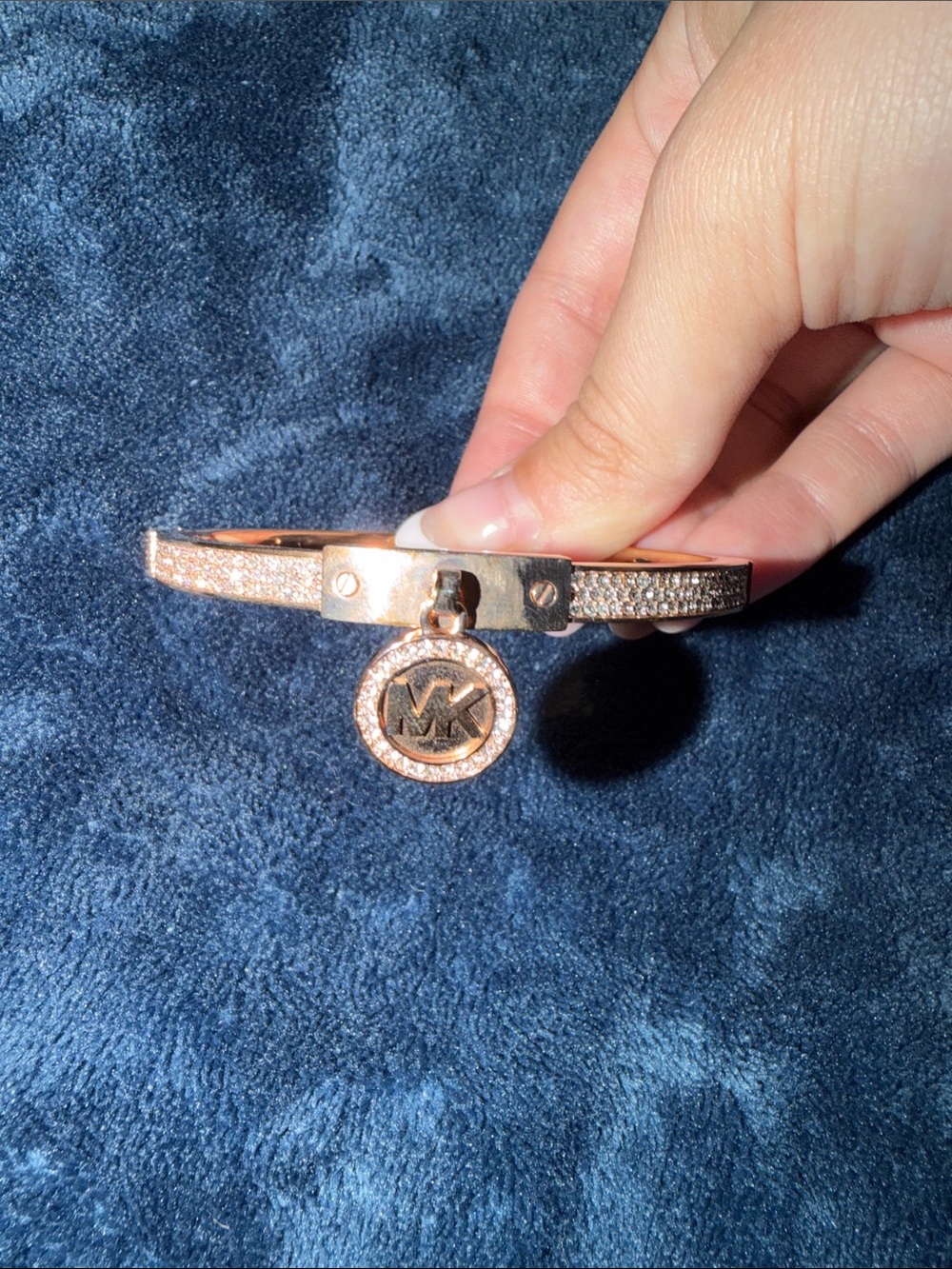 Michael Kors Rose Gold Pavé MK Charm Bangle